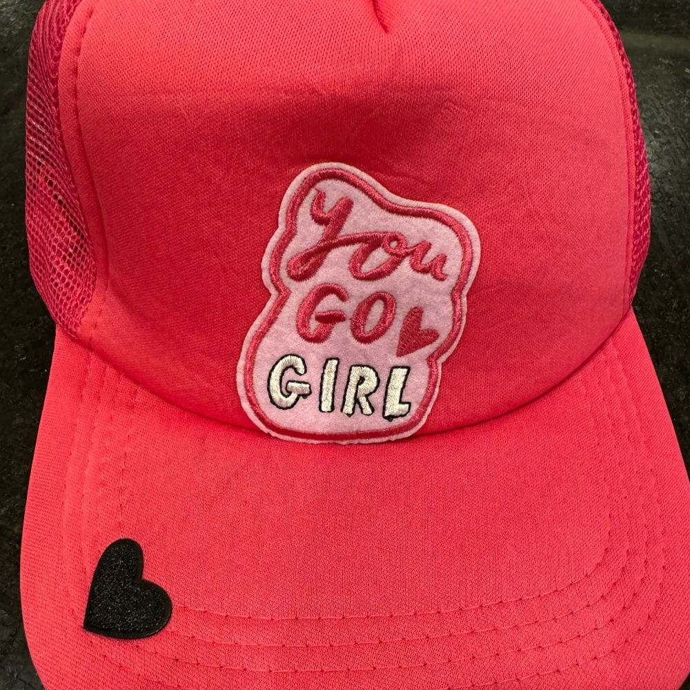 Trucker Hat Pink womans homemade hat with patches (You Go Girl) super cute